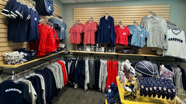 Harding clothing and school spirit merchandise displayed in the School Store